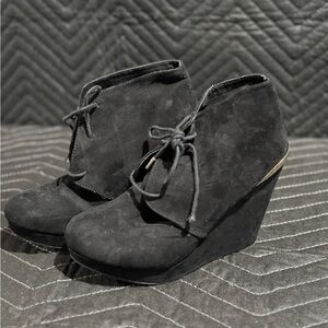 Black Suede Wedge Ankle Boots